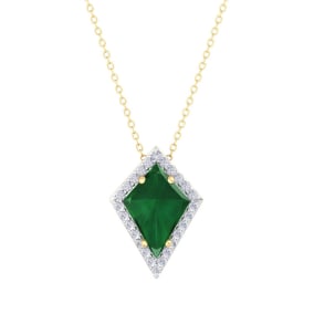 1-3/4 Carat Kite Shape Emerald Necklaces With Diamonds In 14K Yellow Gold, 18 Inch Chain
