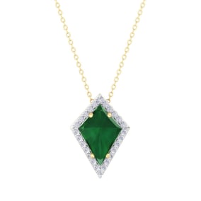 1-3/4 Carat Kite Shape Emerald Necklaces With Diamonds In 14K Yellow Gold, 18 Inch Chain