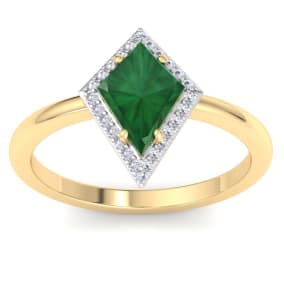 1 3/4 Carat Kite Shape Emerald and Diamond Ring In 14K Yellow Gold