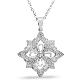0.07 Carat Diamond Flower Necklace In Sterling Silver, 18 Inches