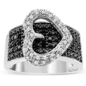 1/4 Carat Black and White Diamond Heart Ring In Sterling Silver