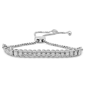 1/10 Carat Diamond Bolo Bracelet In Sterling Silver, Adjustable 7-10 Inches