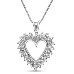 0.07 Carat Diamond Heart Necklace In Sterling Silver, 18 Inches