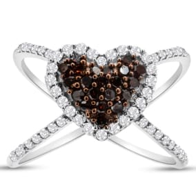 1/2 Carat Chocolate Bar Colored Champagne Diamond Heart Ring In Sterling Silver