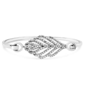 1/4 Carat Diamond Leaf Bangle Bracelet In Sterling Silver, 7 Inches