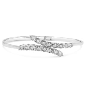 1/4 Carat Diamond Line Bangle Bracelet In Sterling Silver, 7 Inches