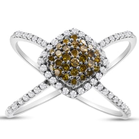 1/2 Carat Yellow and White Pave Diamond Ring In Sterling Silver