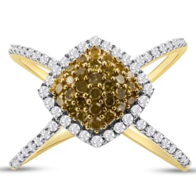 1/2 Carat Yellow and White Pave Diamond Ring In 14K Yellow Gold Over Sterling Silver