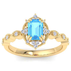 Blue Topaz Ring: 2 Carat Blue Topaz and Diamond Ring