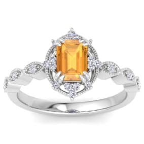 Citrine Ring: 1 Carat Citrine and Diamond Ring