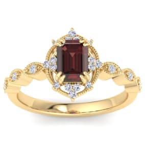 1 Carat Garnet and Halo Diamond Ring In 14K Yellow Gold