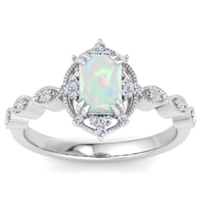 Opal Ring: 1 Carat Opal and Diamond Ring