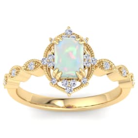 Opal Ring: 1 Carat Opal and Diamond Ring
