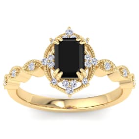 1 Carat Octagon Shape Black Diamond Engagement Ring In 14K Yellow Gold