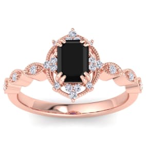 1 Carat Octagon Shape Black Diamond Engagement Ring In 14K Rose Gold