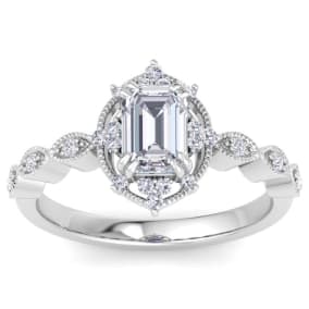 1 Carat Octagon Shape Moissanite Engagement Ring In 14K White Gold