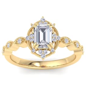 1 Carat Octagon Shape Moissanite Engagement Ring In 14K Yellow Gold