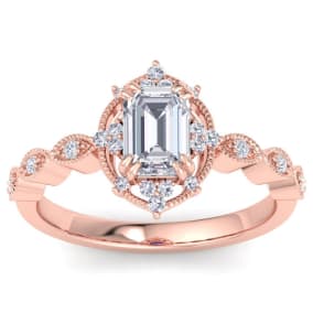 1 Carat Octagon Shape Moissanite Engagement Ring In 14K Rose Gold