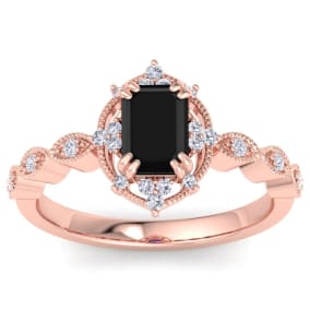 1 Carat Octagon Shape Black Moissanite Ring In 14K Rose Gold