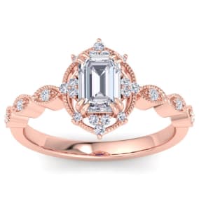 1 Carat Octagon Shape Halo Lab Grown Diamond Engagement Ring In 14K Rose Gold