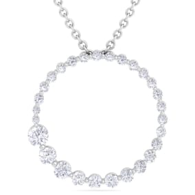 1 Carat Natural Diamond Circle Necklace In 14 Karat White Gold, 18 Inches