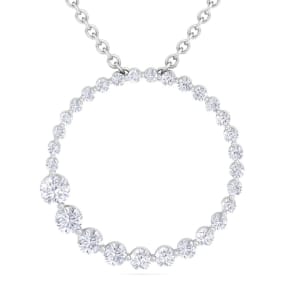 2 Carat Natural Diamond Circle Necklace In 14 Karat White Gold, 18 Inches