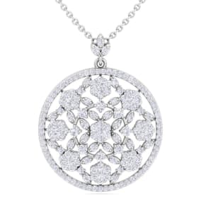 1 1/2 Carat Diamond Ornate Circle Necklace In 14 Karat White Gold, 18 Inches