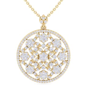 1 1/2 Carat Diamond Ornate Circle Necklace In 14 Karat Yellow Gold, 18 Inches