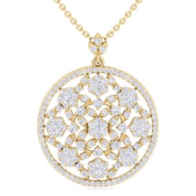 1 1/2 Carat Natural Diamond Ornate Circle Necklace In 14 Karat Yellow Gold, 18 Inches