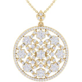 3 Carat Diamond Ornate Circle Necklace In 14 Karat Yellow Gold, 18 Inches