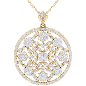 3 Carat Natural Diamond Ornate Circle Necklace In 14 Karat Yellow Gold, 18 Inches