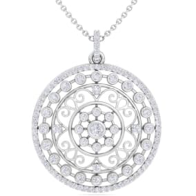 1 Carat Diamond Circle Statement Necklace In 14 Karat White Gold, 18 Inches