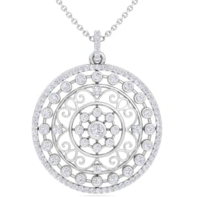 1 Carat Natural Diamond Circle Statement Necklace In 14 Karat White Gold, 18 Inches