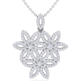 1 Carat Diamond Flower Statement Necklace In 14 Karat White Gold, 18 Inches