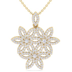 1 Carat Diamond Flower Statement Necklace In 14 Karat Yellow Gold, 18 Inches
