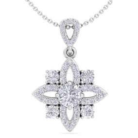 1 1/4 Carat Natural Diamond Flower Statement Necklace In 14 Karat White Gold, 18 Inches
