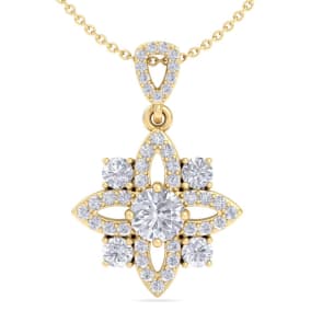 1 1/4 Carat Diamond Flower Statement Necklace In 14 Karat Yellow Gold, 18 Inches