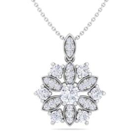 1 1/4 Carat Natural Diamond Snowflake Statement Necklace In 14 Karat White Gold, 18 Inches