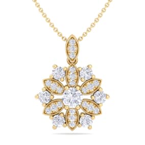 1 1/4 Carat Diamond Snowflake Statement Necklace In 14 Karat Yellow Gold, 18 Inches