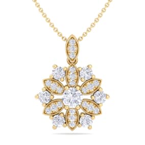1 1/4 Carat Natural Diamond Snowflake Statement Necklace In 14 Karat Yellow Gold, 18 Inches