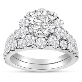 3 Carat Halo Lab Grown Diamond Bridal Set In 14K White Gold