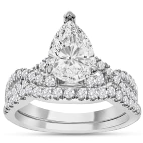 1 1/2 Carat Pear Shape Lab Grown Diamond Bridal Set In 14K White Gold