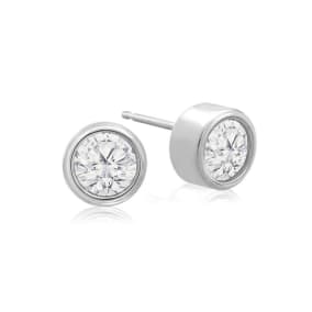 3/4 Carat Bezel Set Lab Grown Diamond Stud Earrings In 14 Karat White Gold