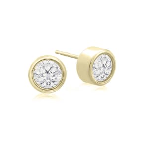 3/4 Carat Bezel Set Lab Grown Diamond Stud Earrings In 14 Karat Yellow Gold