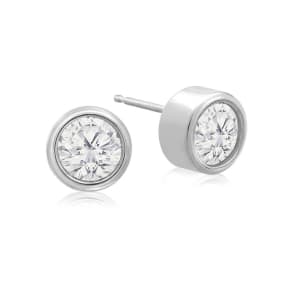 1 Carat Bezel Set Lab Grown Diamond Stud Earrings In 14 Karat White Gold