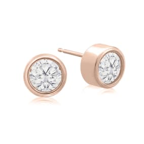 1 Carat Bezel Set Lab Grown Diamond Stud Earrings In 14 Karat Rose Gold