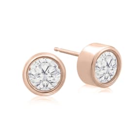 1 1/3 Carat Bezel Set Lab Grown Diamond Stud Earrings In 14 Karat Rose Gold