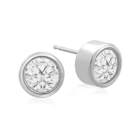 1 1/2 Carat Bezel Set Lab Grown Diamond Stud Earrings In 14 Karat White Gold