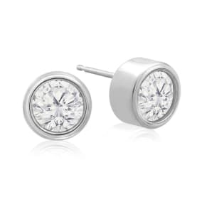 2 Carat Bezel Set Lab Grown Diamond Stud Earrings In 14 Karat White Gold