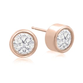 2 Carat Bezel Set Lab Grown Diamond Stud Earrings In 14 Karat Rose Gold